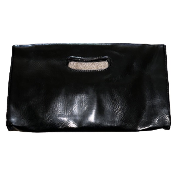 Nine West NWT black patent fold over clutch with grip handle - Picture 2 of 7